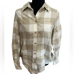 Lululemon Athletica Tan and White Cotton Plaid Shirt